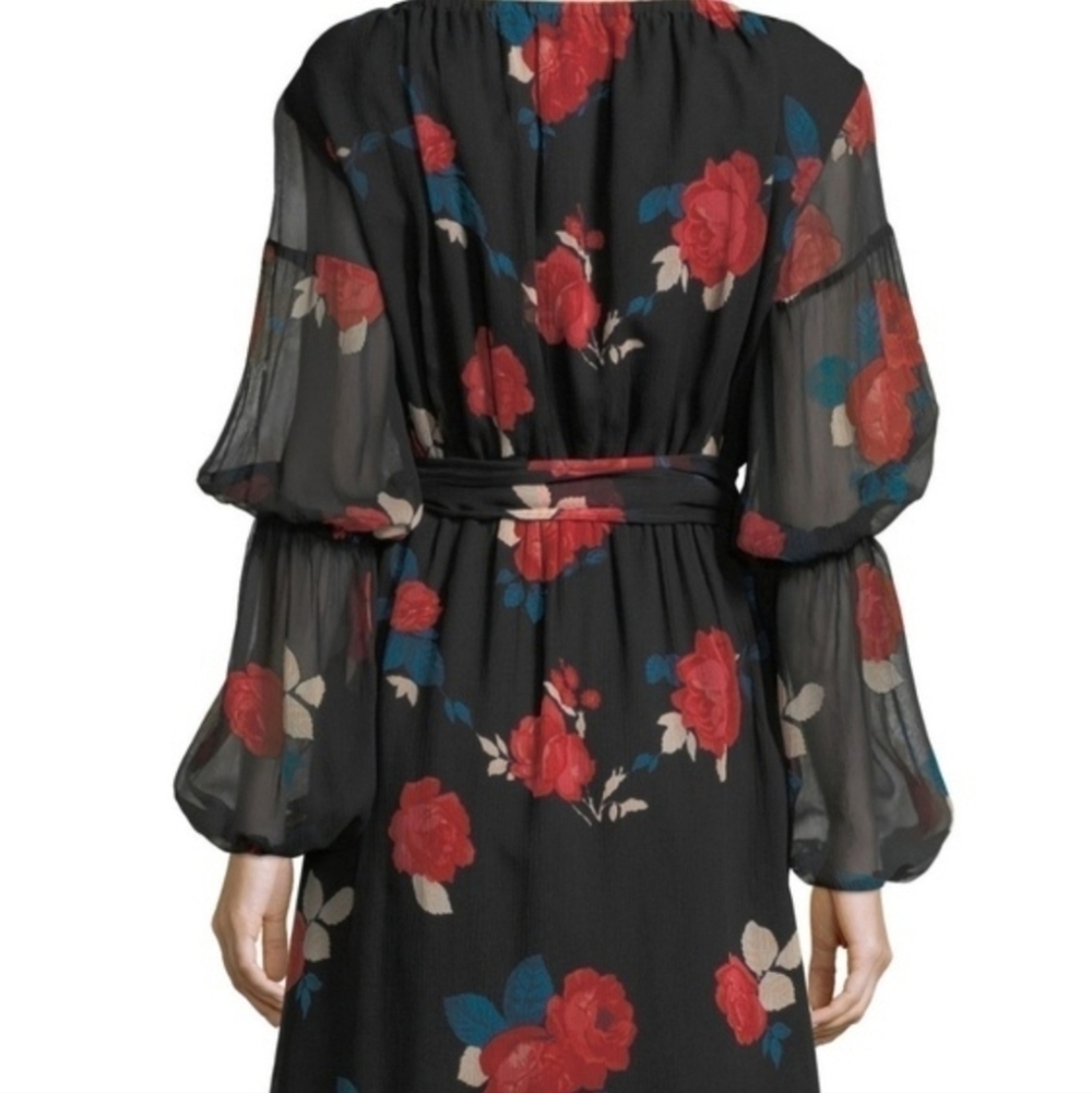 Club Monaco Jowdie Wrap-Front Tiered-Sleeves Floral-Print Silk Dress - Picture 2 of 13